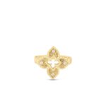 18K Yellow Gold Petite Venetian Princess Diamond And Satin Finish Small Flower Ring