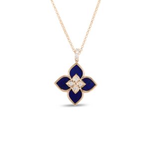 18K Rose Gold Venetian Princess Diamond And Lapis Small Flower Necklace