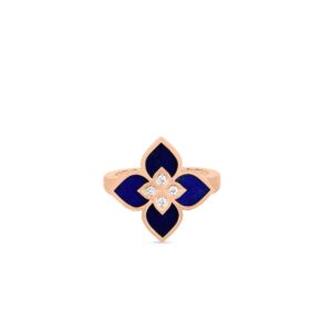 18K Rose Gold Venetian Princess Diamond And Lapis Small Flower Ring