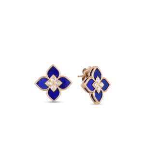 18K Rose Gold Venetian Princess Diamond And Lapis Small Flower Stud Earrings