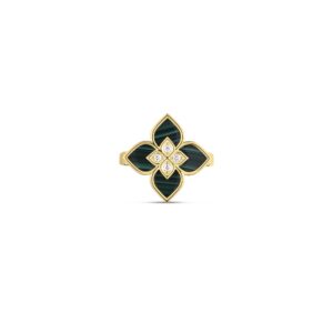 18K Yellow Gold Venetian Princess Diamond And Malachite Small Flower Ring