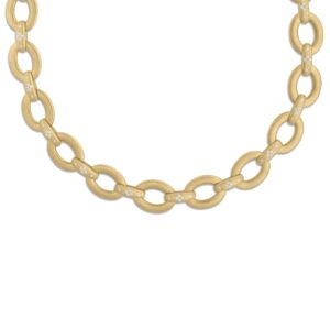 18K Yellow Gold Duchessa Satin Finish And Diamond Accent Oval Link Collar