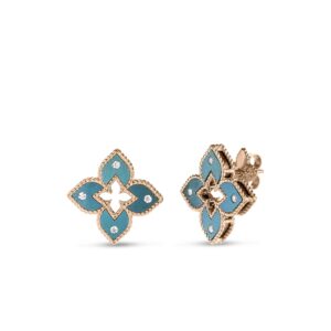 18K Rose Gold Venetian Princess Diamond And Titanium Petite Flower Stud Earrings