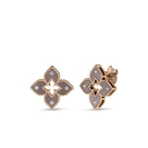 18K Rose Gold Venetian Princess Diamond And Titanium Petite Flower Stud Earrings