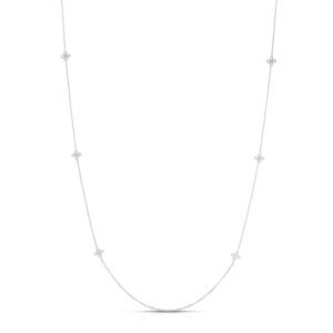 18K White Gold Love In Verona 10 Station Flower Long Necklace
