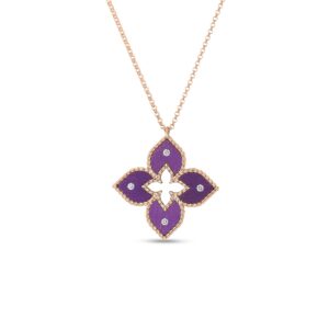 18K Rose Gold Venetian Princess Diamond And Titanium Small Flower Necklace