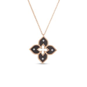 18K Rose Gold Venetian Princess Diamond And Titanium Small Flower Necklace