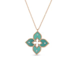 18K Rose Gold Venetian Princess Diamond And Titanium Small Flower Necklace