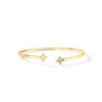 18K Yellow Gold Love In Verona Diamond And Polished Flower Cuff Bangle