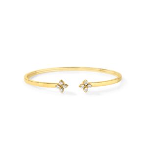 18K Yellow Gold Love In Verona Diamond Flowers Cuff Bangle