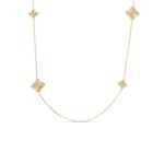 18K Yellow Gold Arabesque Diamond Flower Station Long Necklace