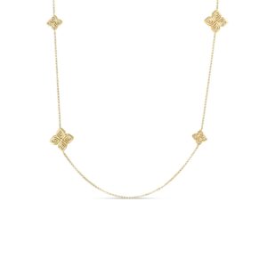 18K Yellow Gold Arabesque Diamond Flower Station Long Necklace
