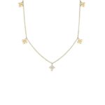 18K Yellow Gold Love In Verona Diamond And Polished Small Flower Station Necklace