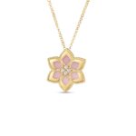 18K Yellow Gold Vernazza Diamond And Pink Opal Flower Necklace