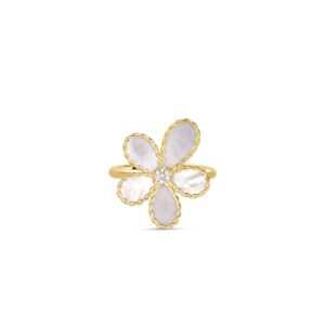 18K Yellow Gold Jasmine Diamond And Mother Of Pearl Flower Ring