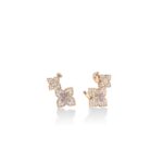 18K Rose Gold Venetian Princess Carnival Pavé Diamond And Mixed Stones Double Flower Climber Earrings