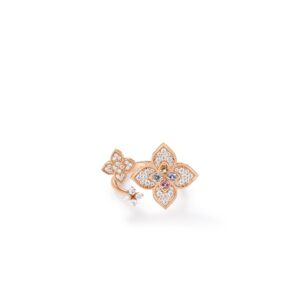 18K Rose Gold Venetian Princess Carnival Pavé Diamond And Mixed Stones Large Triple Flower Ring