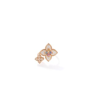 18K Rose Gold Venetian Princess Carnival Pavé Diamond And Mixed Stones Double Flower Ring