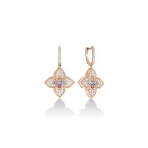 18K Rose Gold Venetian Princess Carnival Pavé Diamond And Mixed Stones Flower Drop Earrings