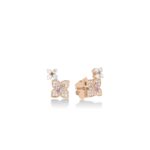 18K Rose Gold Venetian Princess Carnival Pavé Diamond And Mixed Stones Double Flower Stud Earrings