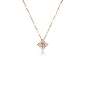 18K Rose Gold Venetian Princess Carnival Pavé Diamond And Mixed Stones Flower Necklace