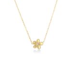 18K Yellow Gold Jasmine Diamond And Polished Finish Small Flower Necklace
