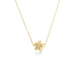 18K Yellow Gold Jasmine Diamond And Polished Finish Small Flower Necklace