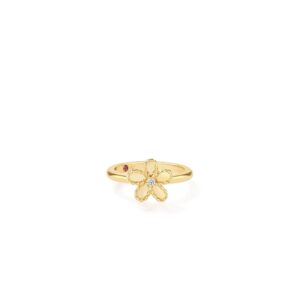 18K Yellow Gold Jasmine Diamond And Polished Finish Small Flower Ring