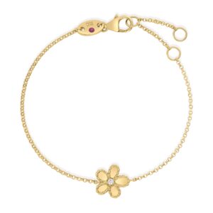 18K Yellow Gold Jasmine Diamond And Polished Finish Small Flower Bracelet