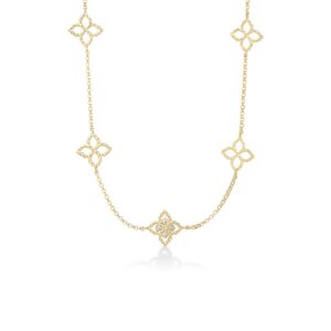 18K Yellow Gold Princess Flower Flower Station Necklace