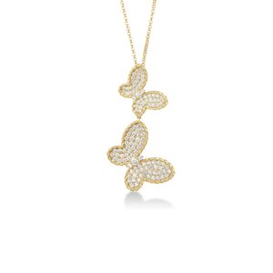 18K Yellow Gold Jasmine Pavé Diamond Double Butterfly Necklace