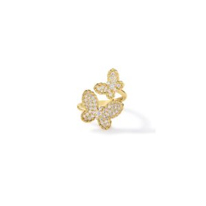 18K Yellow Gold Jasmine Pavé Diamond Double Butterfly Ring