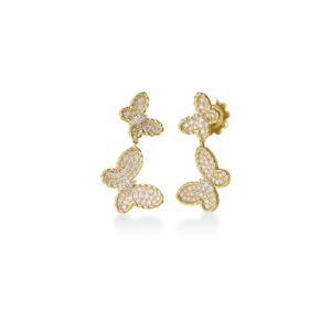 18K Yellow Gold Jasmine Pavé Diamond Double Butterfly Drop Earrings