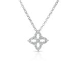 18K White Gold Diamond Princess Outline Flower Necklace