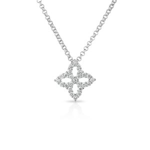 18K White Gold Diamond Princess Outline Flower Necklace