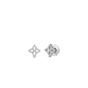 18K White Gold Diamond Princess Outline Flower Stud Earrings