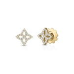 18K Yellow Gold Diamond Princess Outline Flower Stud Earrings