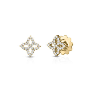 18K Yellow Gold Diamond Princess Outline Flower Stud Earrings
