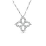 18K White Gold Diamond Princess Outline Flower Necklace