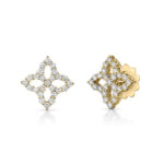 18K Yellow Gold Diamond Princess Outline Flower Stud Earrings