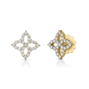 18K Yellow Gold Diamond Princess Outline Flower Stud Earrings