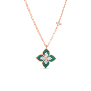 18K Default Title Venetian Princess Diamond And Malachite Medium Flower Necklace