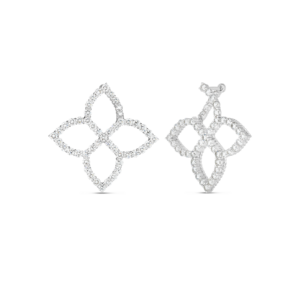 18K White Gold Diamond Princess Outline Classic Hinged Earrings