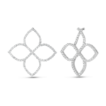18K White Gold Diamond Princess Outline Classic Hinged Earrings