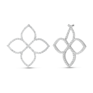 18K White Gold Diamond Princess Outline Classic Hinged Earrings