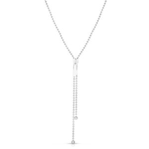 18K White Gold Princess Diamond Accent Zipper Pull Long Necklace