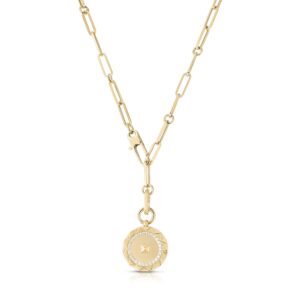 18K Yellow Gold Obelisco Small Diamond Medallion Necklace