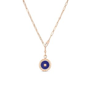18K Rose Gold Obelisco Large Diamond And Lapis Medallion Necklace