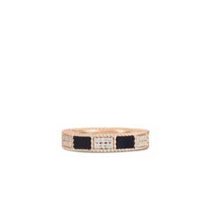 18K Rose Gold Art Deco Mosaic Alternating Black Jade And Diamond Ring