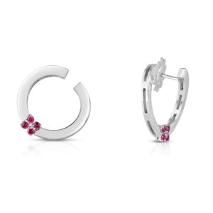 18K White Gold Love In Verona Ruby Circle Earrings